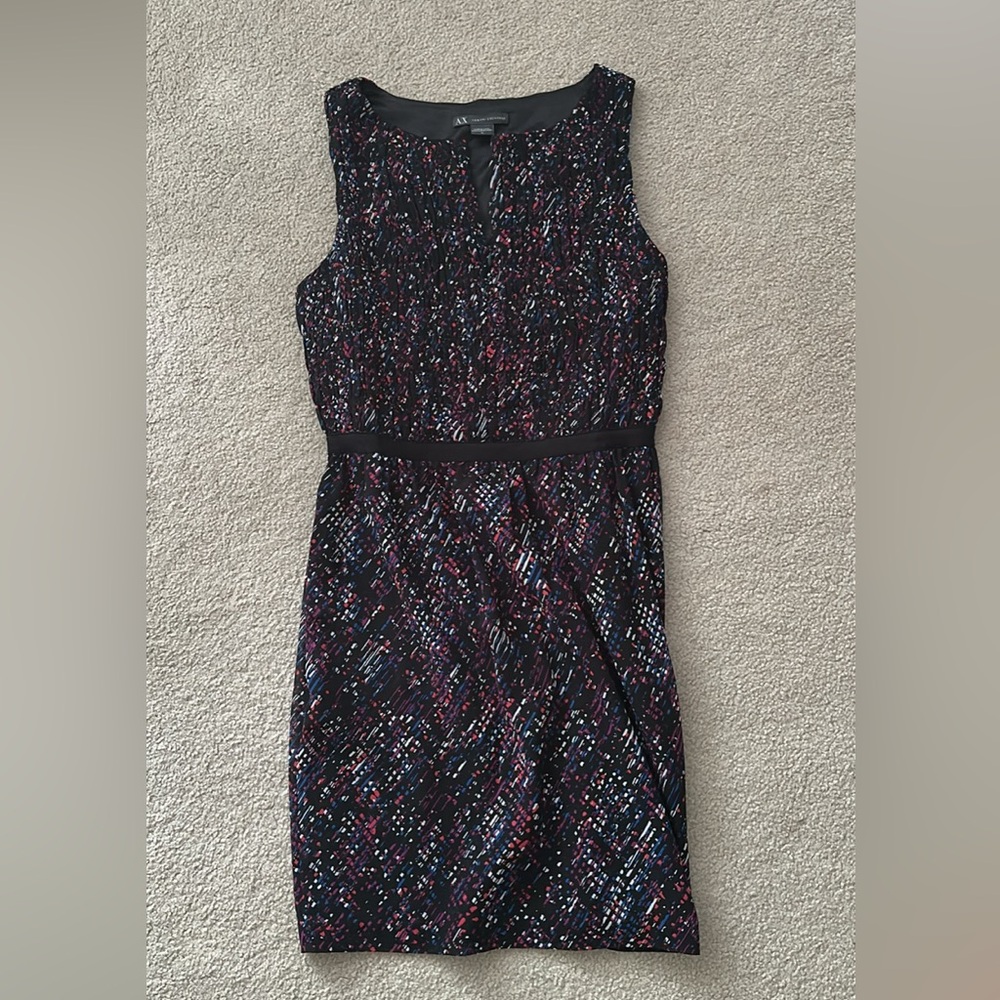 Armani Exchange Black Sleeveless Midi Dress with Multi-Color Speckle
